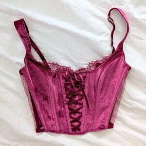Victoria's Secret Unlined Lace-Up Velvet Corset Top in Claret Red Small NWOT